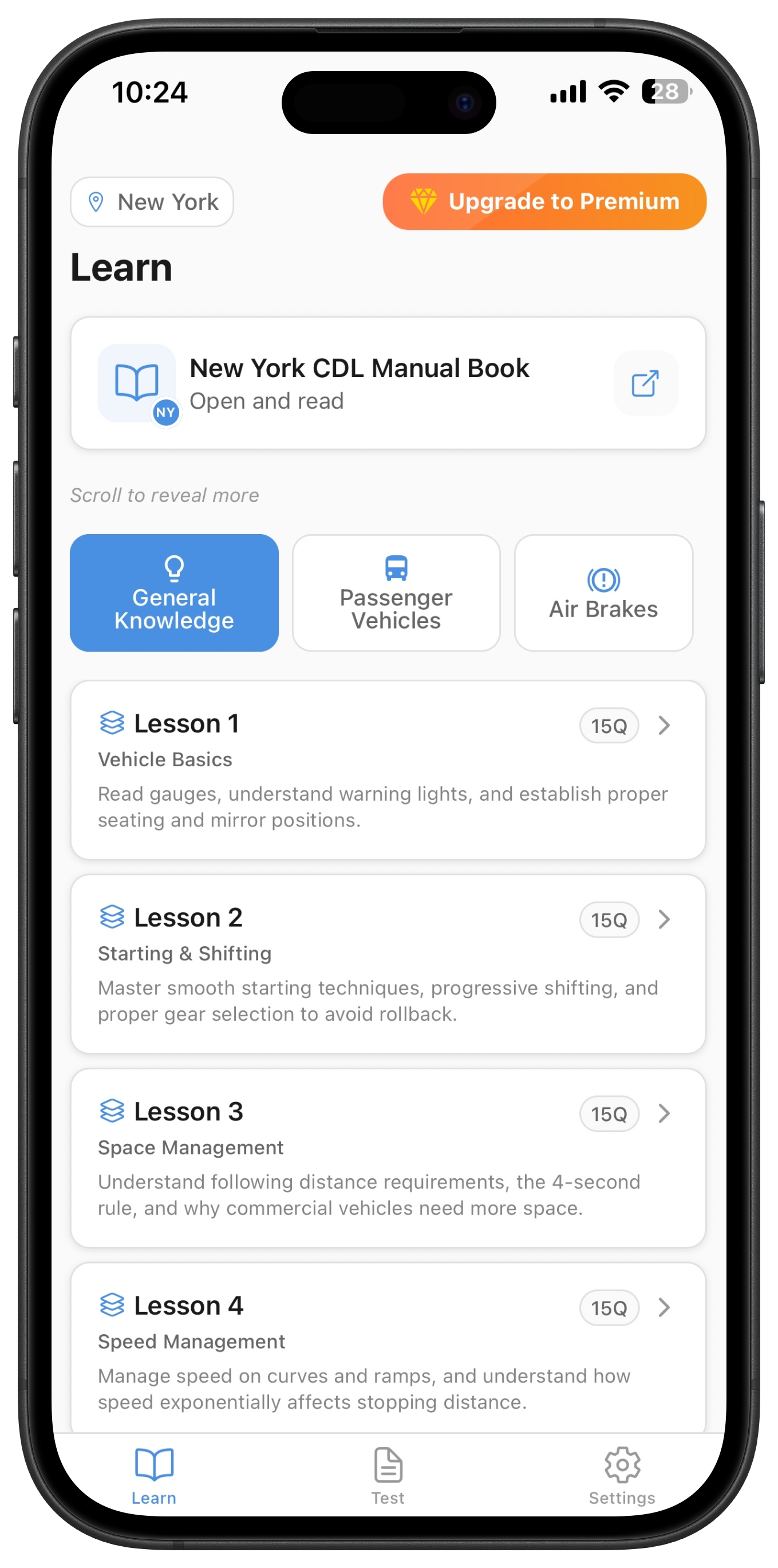 CDLPrep 2026 Learn Screen