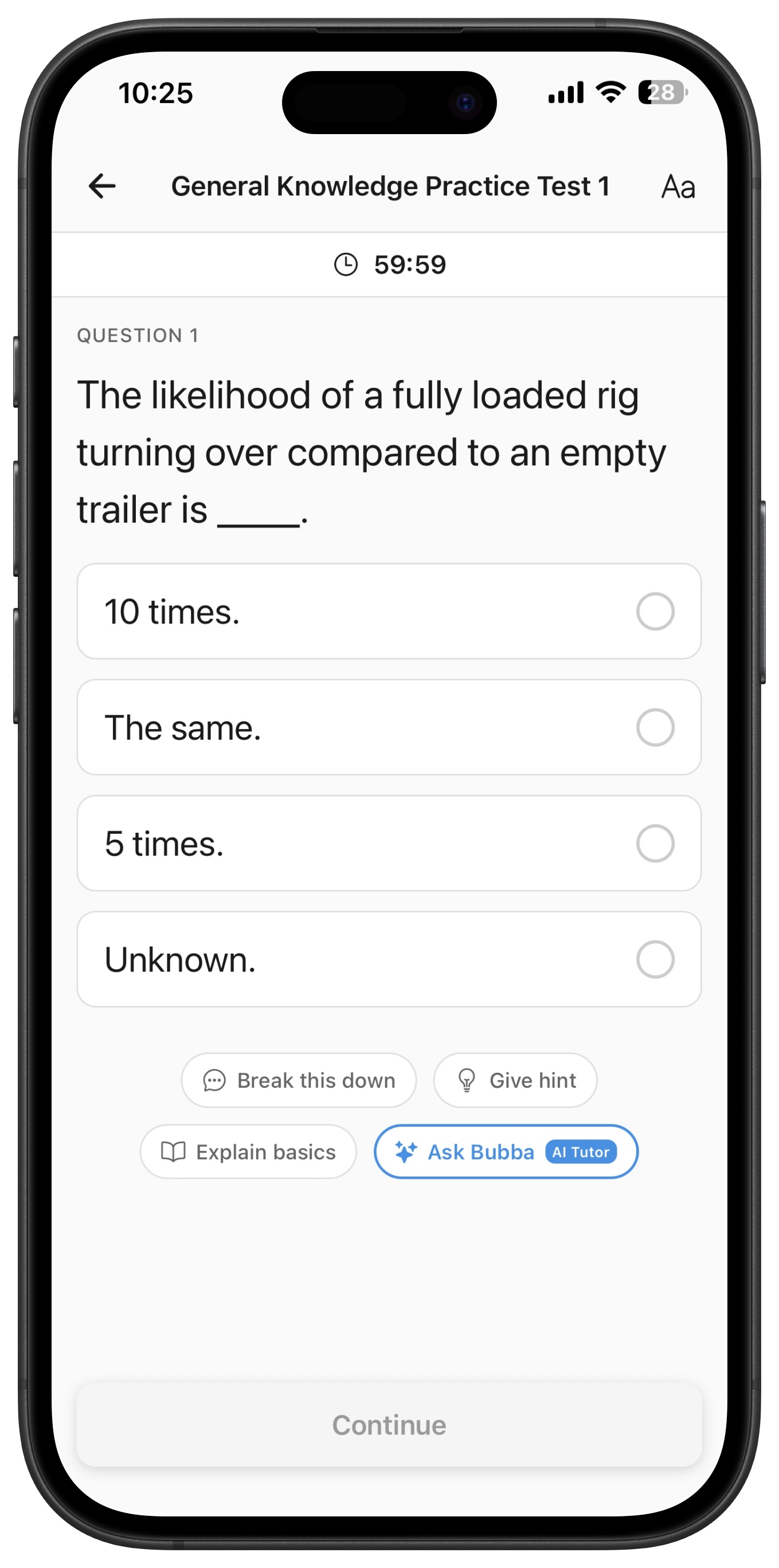 CDLPrep 2026 Practice Test Screen